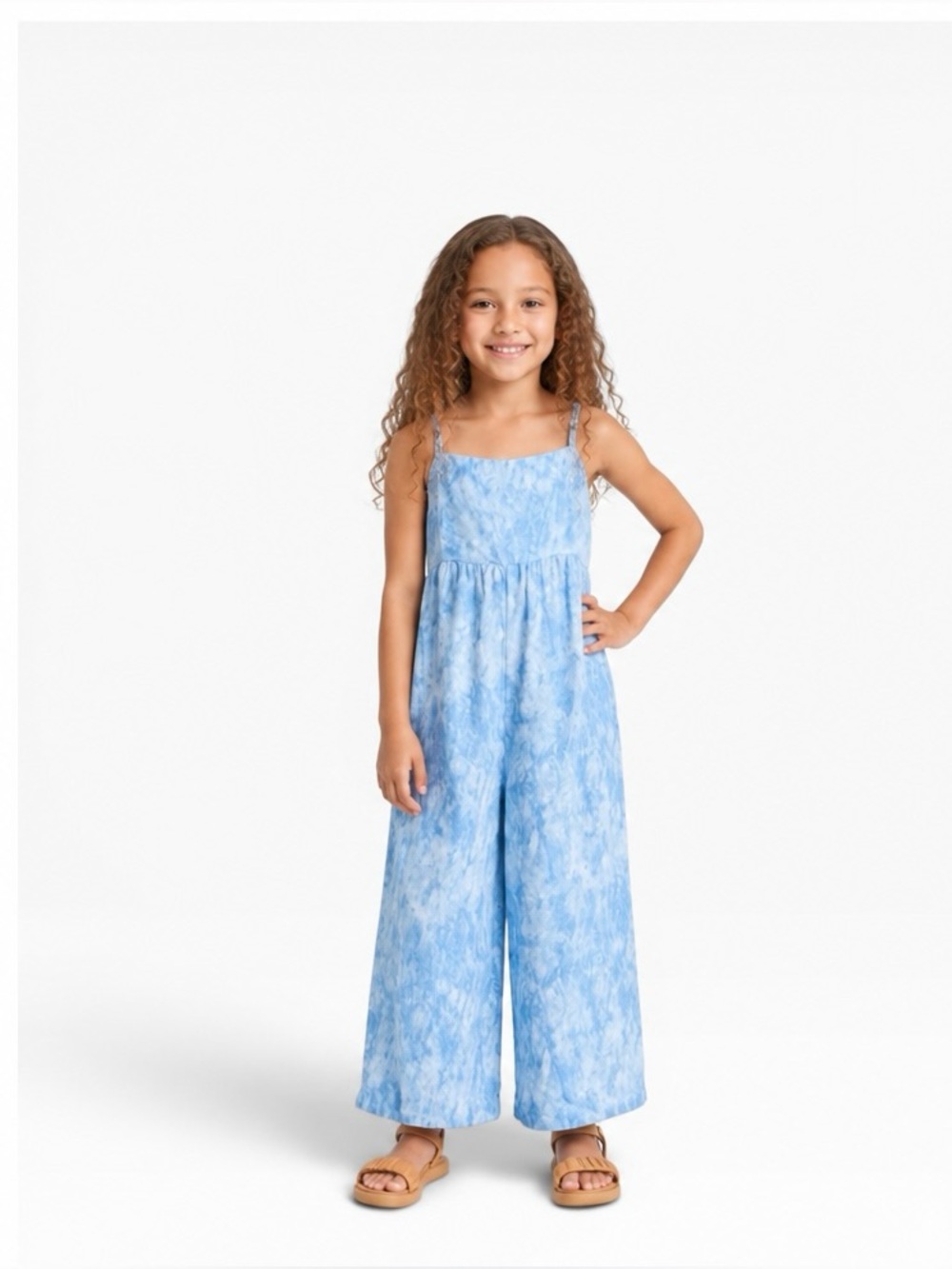 Cat & Jack Girls Blue Tie-Dye Wide Leg Jumpsuit Size XL (14/16)